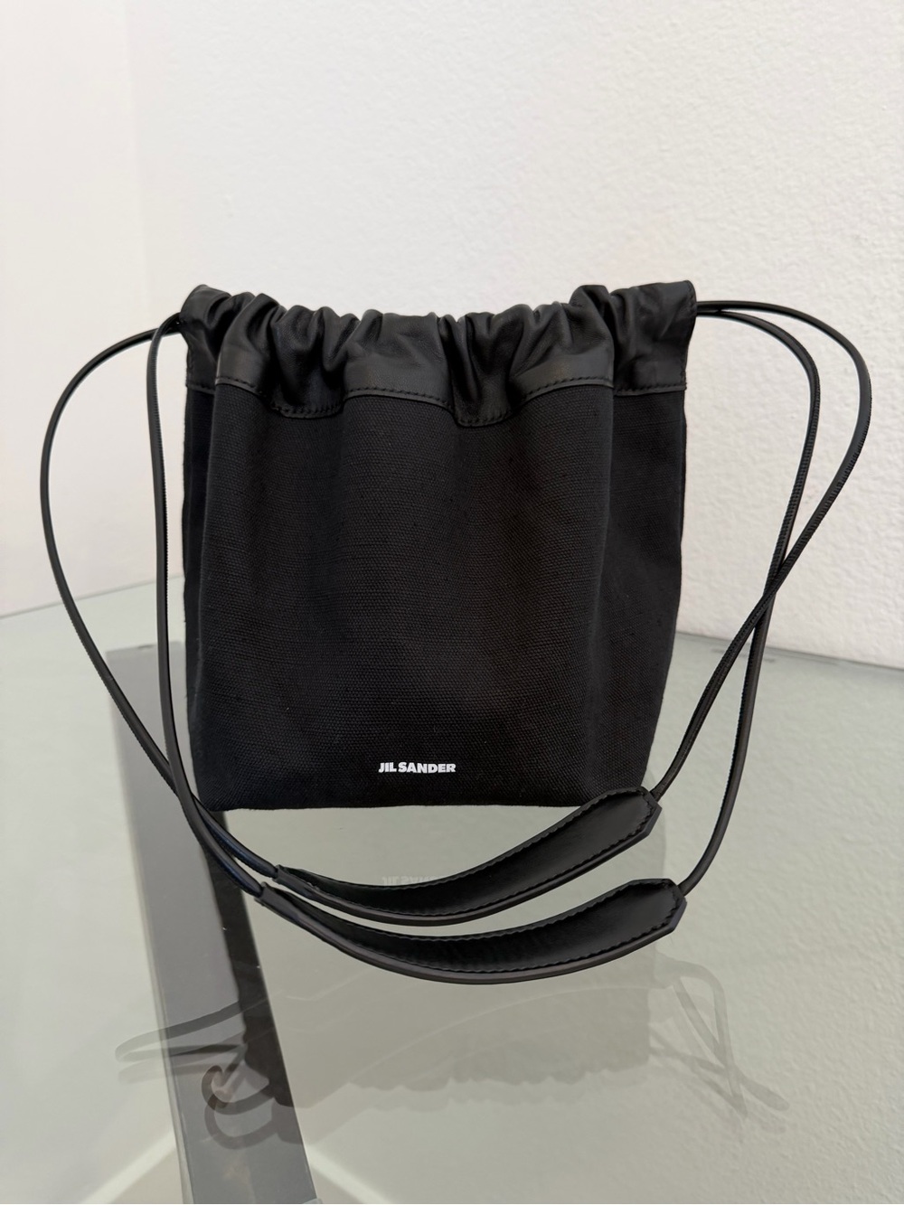 Jil Sander RARE All Black Reversible Dumpling Bag Leather Canvas UNISEX!